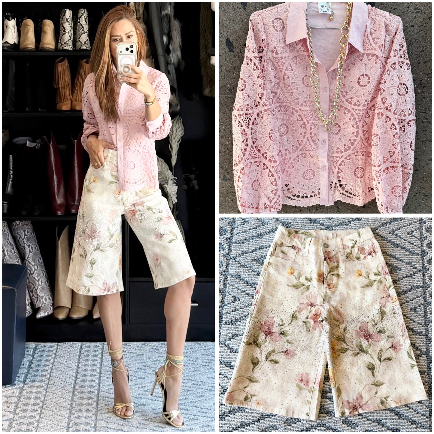J bermuda flores brillos stretch