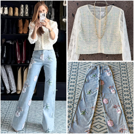 Blusa crochet botón menta