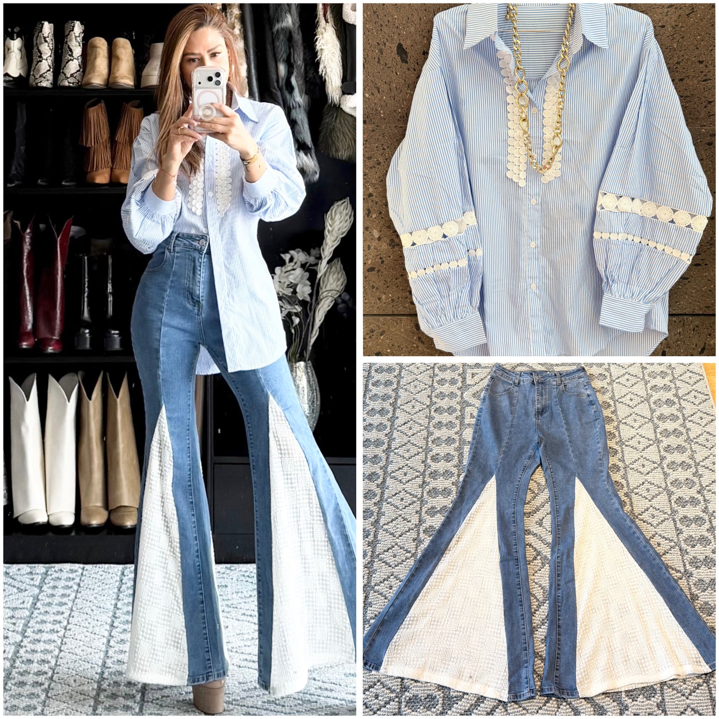 Jeans encaje campana oscuro stretch