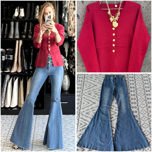 Sweter botón rojo