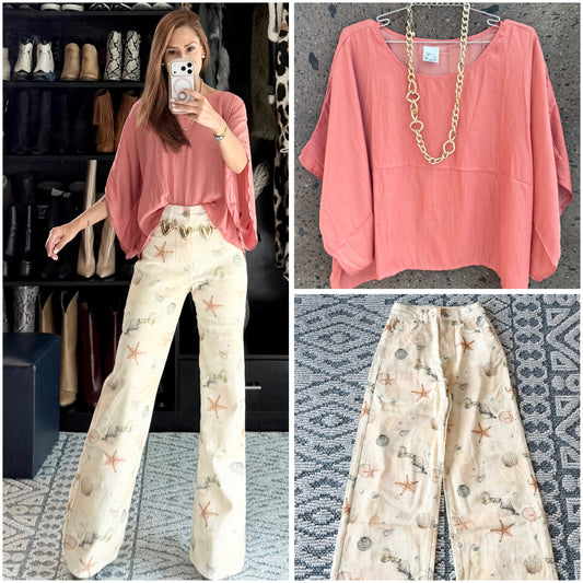 Blusa mariposa seda salmón