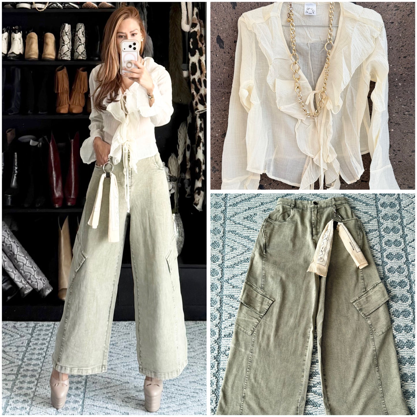 Jeans Wide stretch mascada olivo