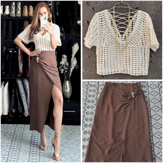 Blusa V crochet brillos