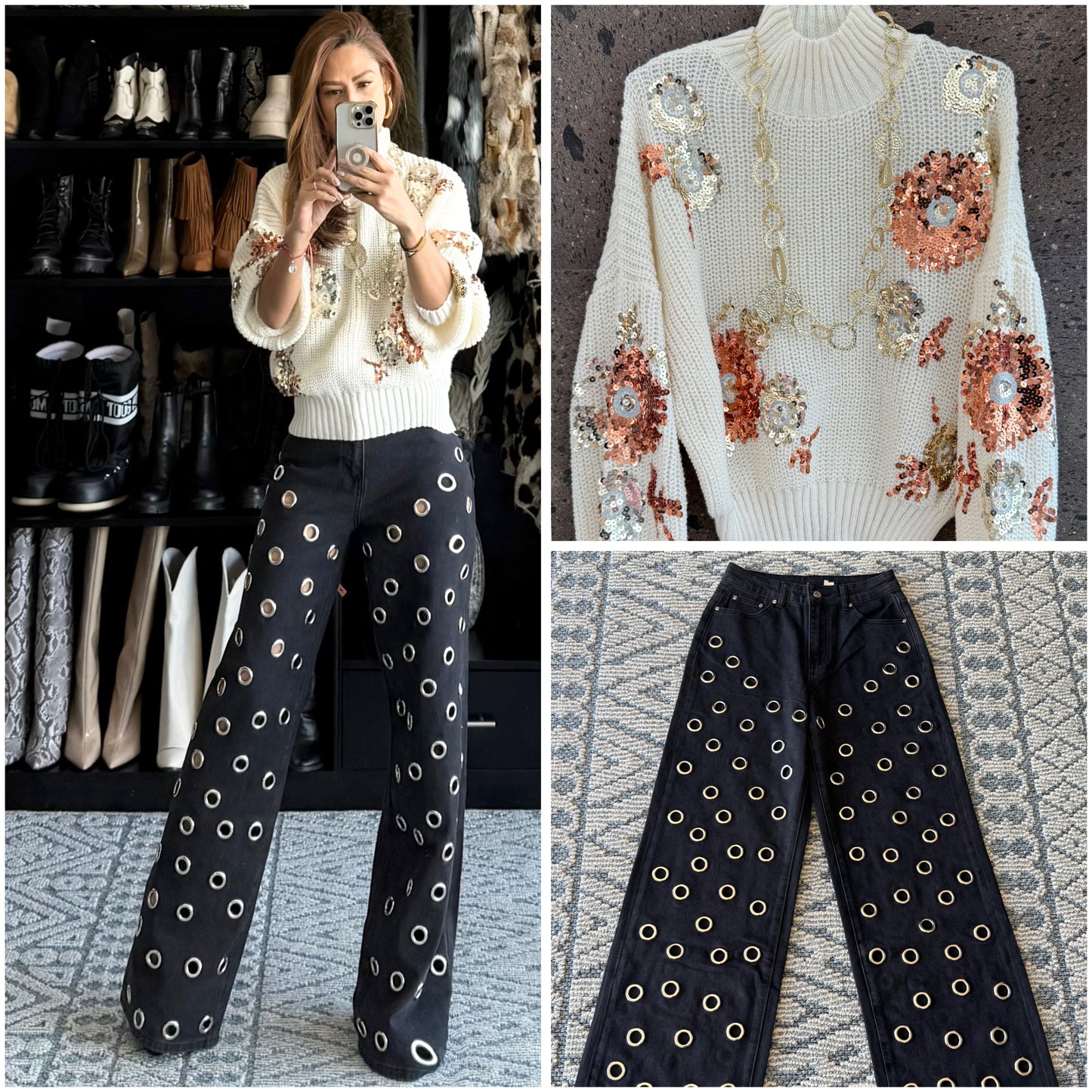 Sweter lentejuelas perla