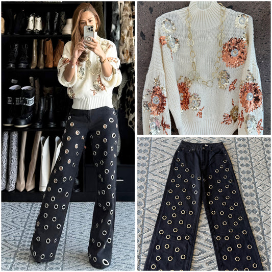 Sweter lentejuelas perla