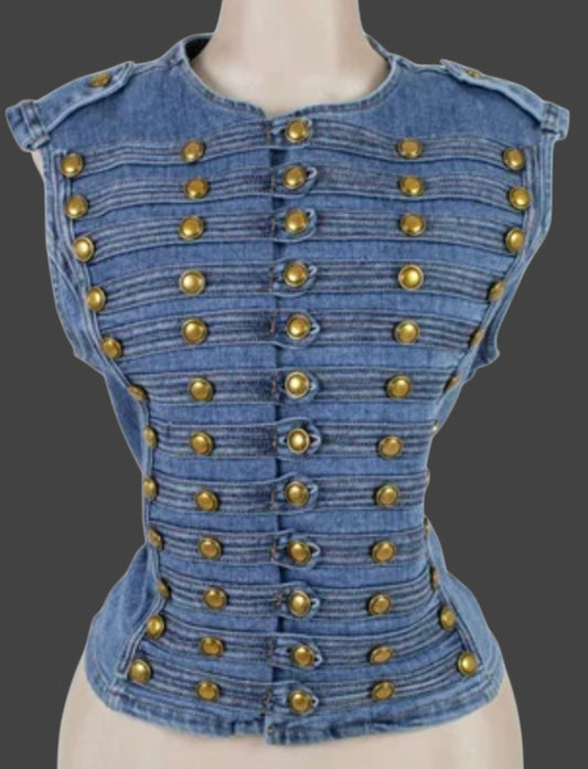 Chaleco Napoleón boton Denim