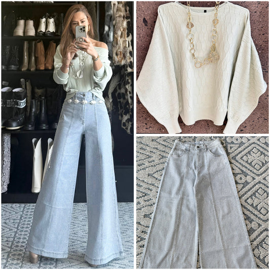 Sweter hombro caído menta