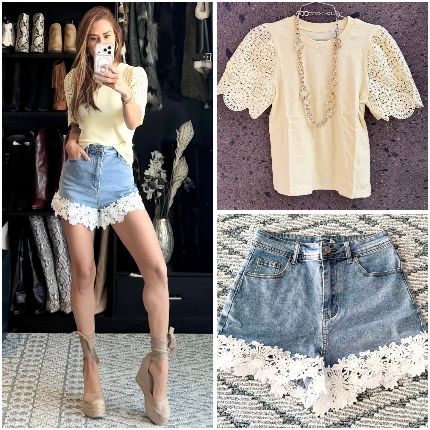 Blusa crochet manga mantequilla