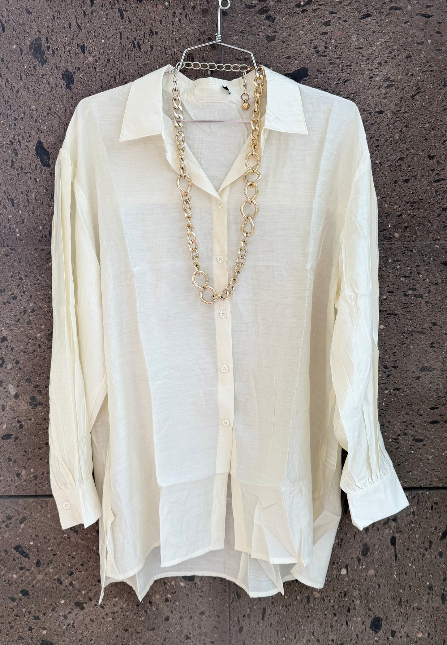 Camisa larga seda perla