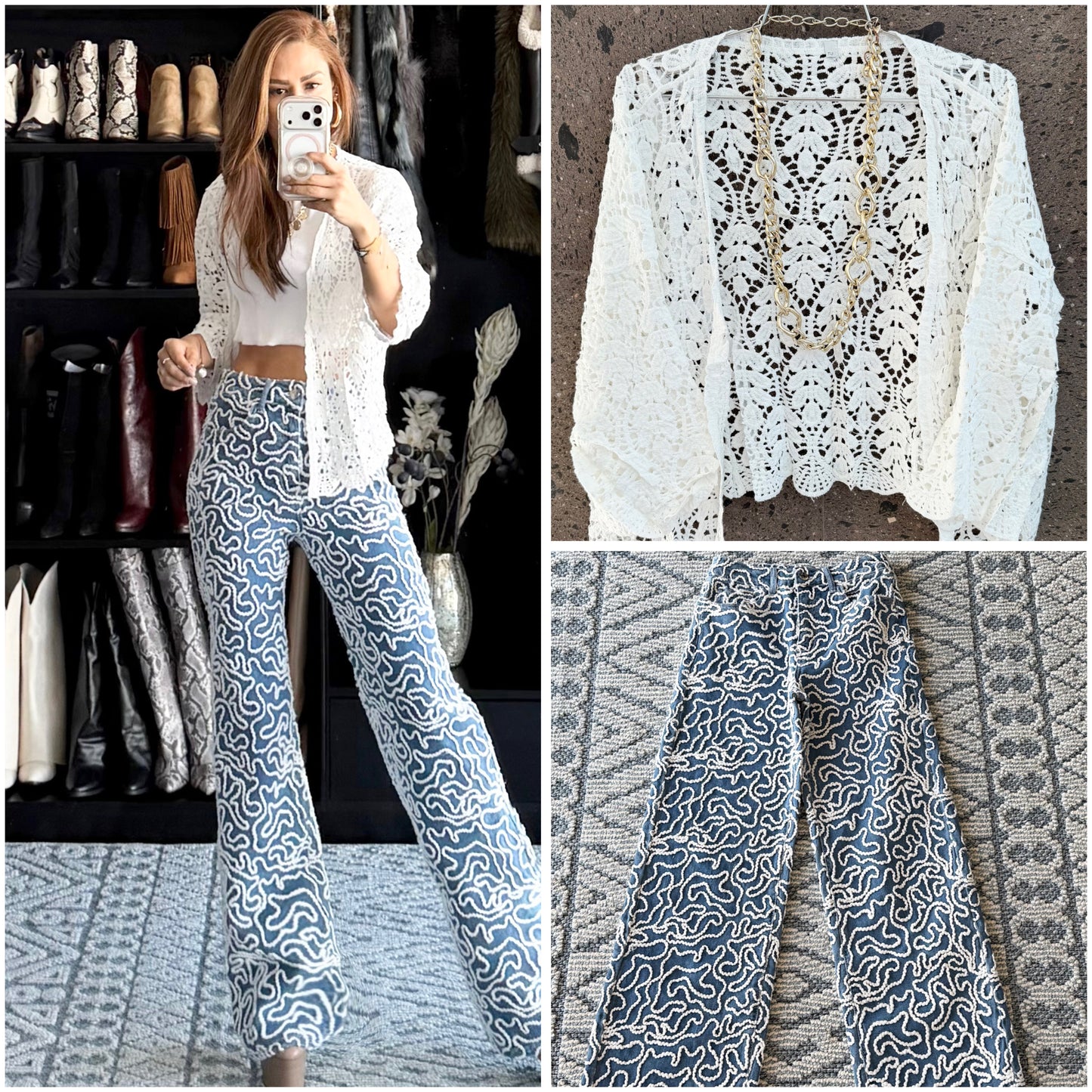 Kimono crochet fino perla