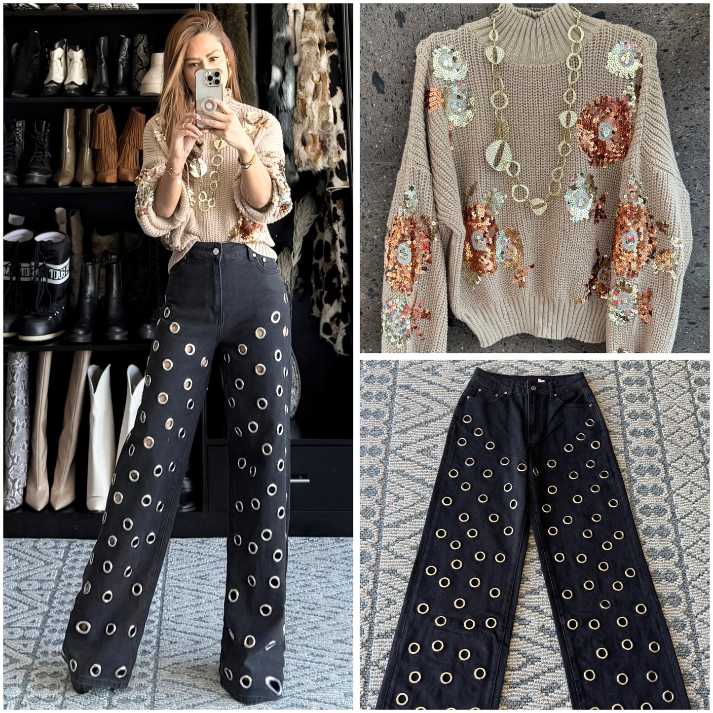 Sweter lentejuelas capuccino