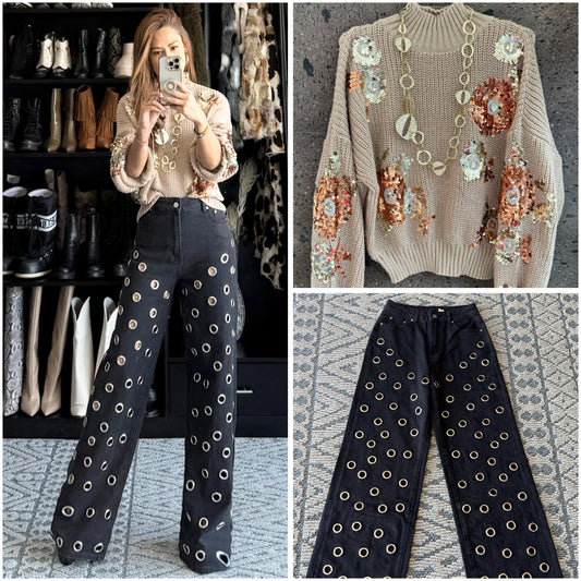 Sweter lentejuelas capuccino