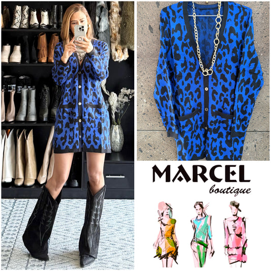 Sweter largo leopardo azul