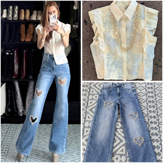 Blusa encaje mantequilla