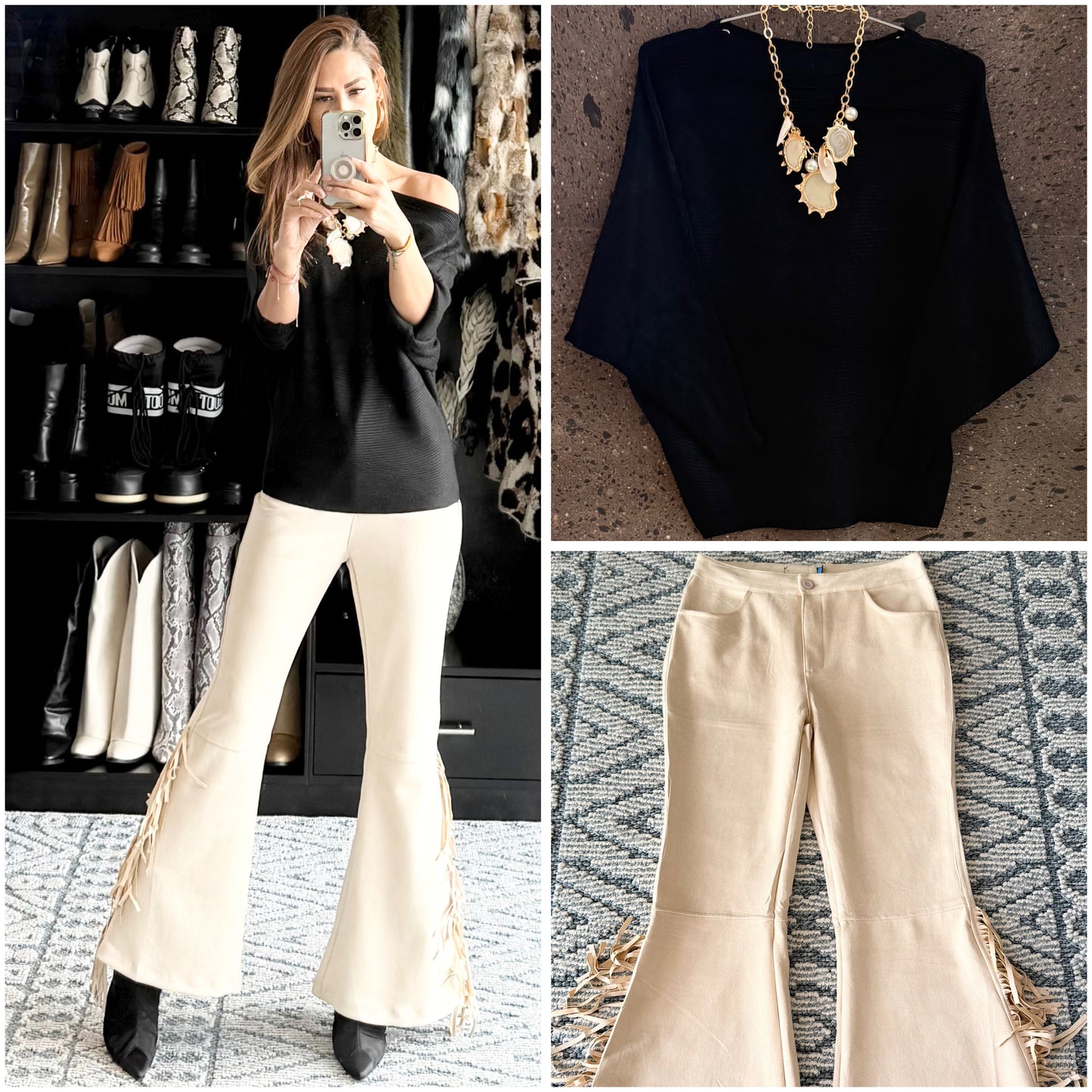 J pantalón fleco perla estira