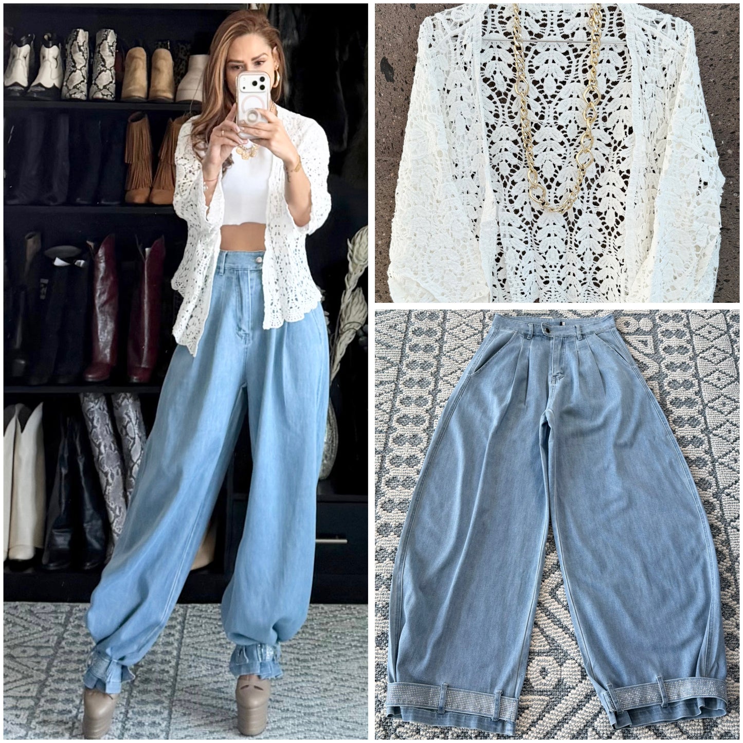 Kimono crochet fino perla