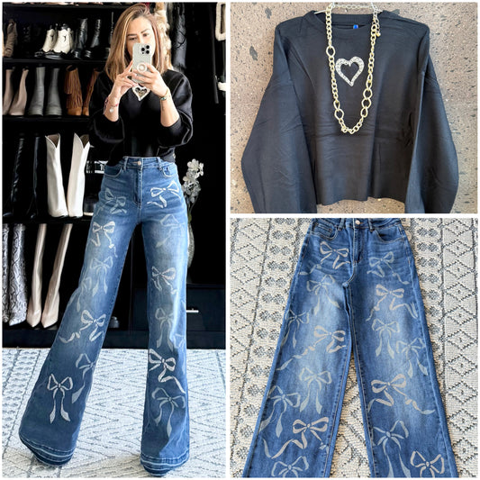 Jeans moños brillos