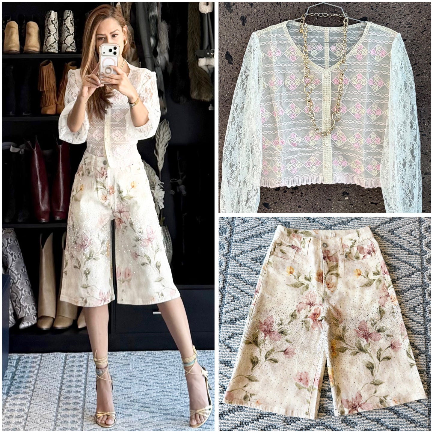 J bermuda flores brillos stretch