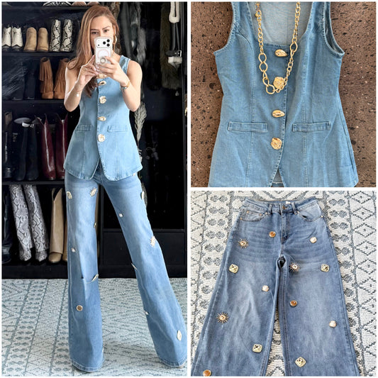 Jeans stretch broches dorados