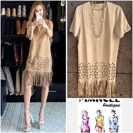 A Vestido ante fringe capuccino