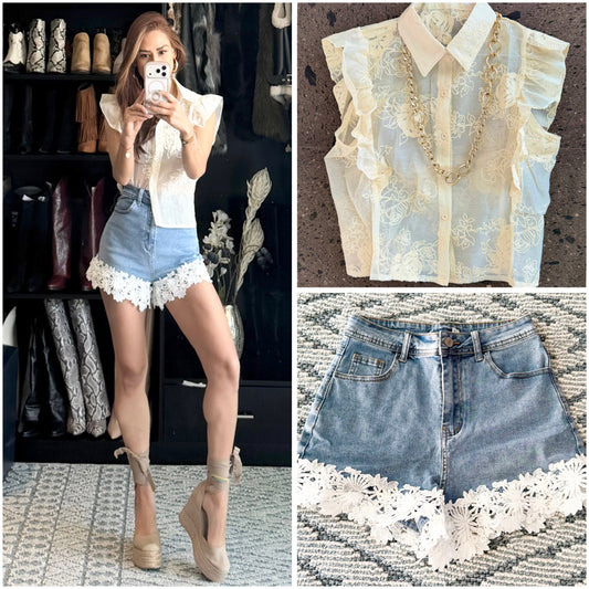 Blusa encaje mantequilla