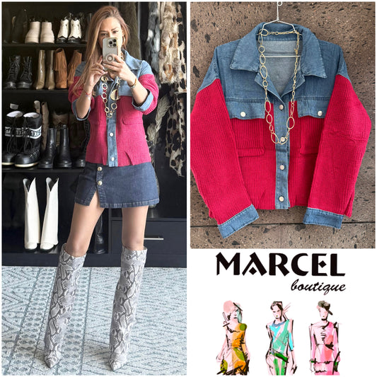 Sweter chamarra solapa Denim rojo