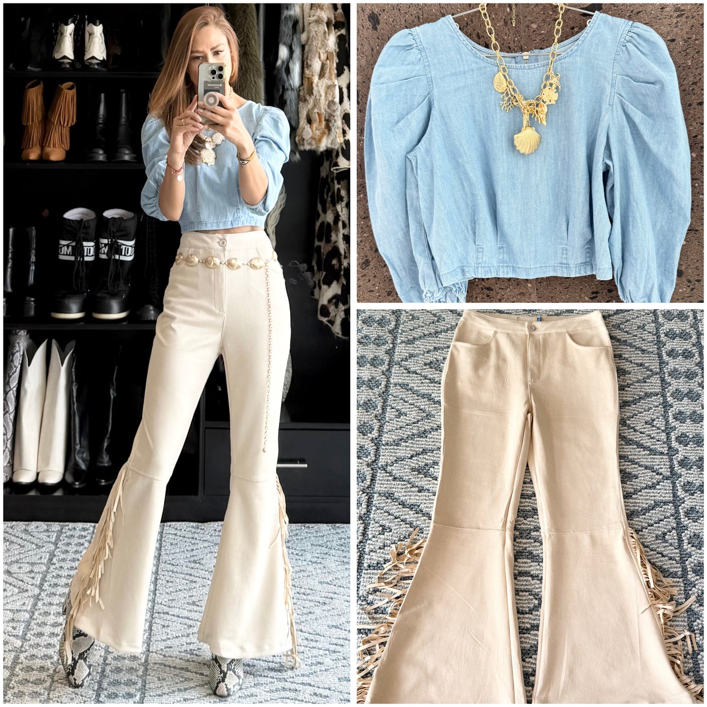 J pantalón fleco perla estira