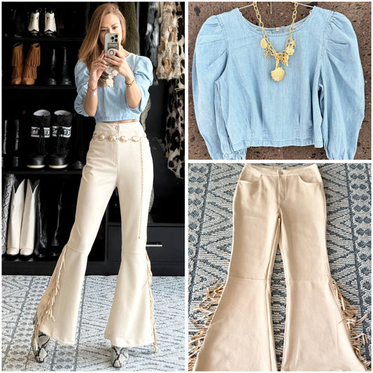 J pantalón fleco perla estira