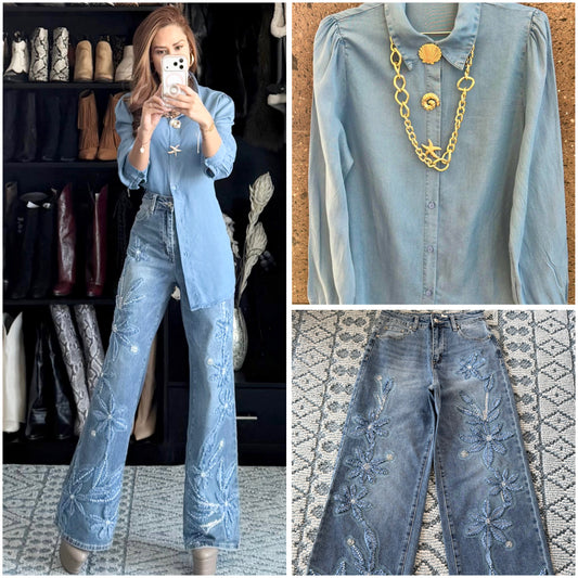 Camisa Denim botones oscura