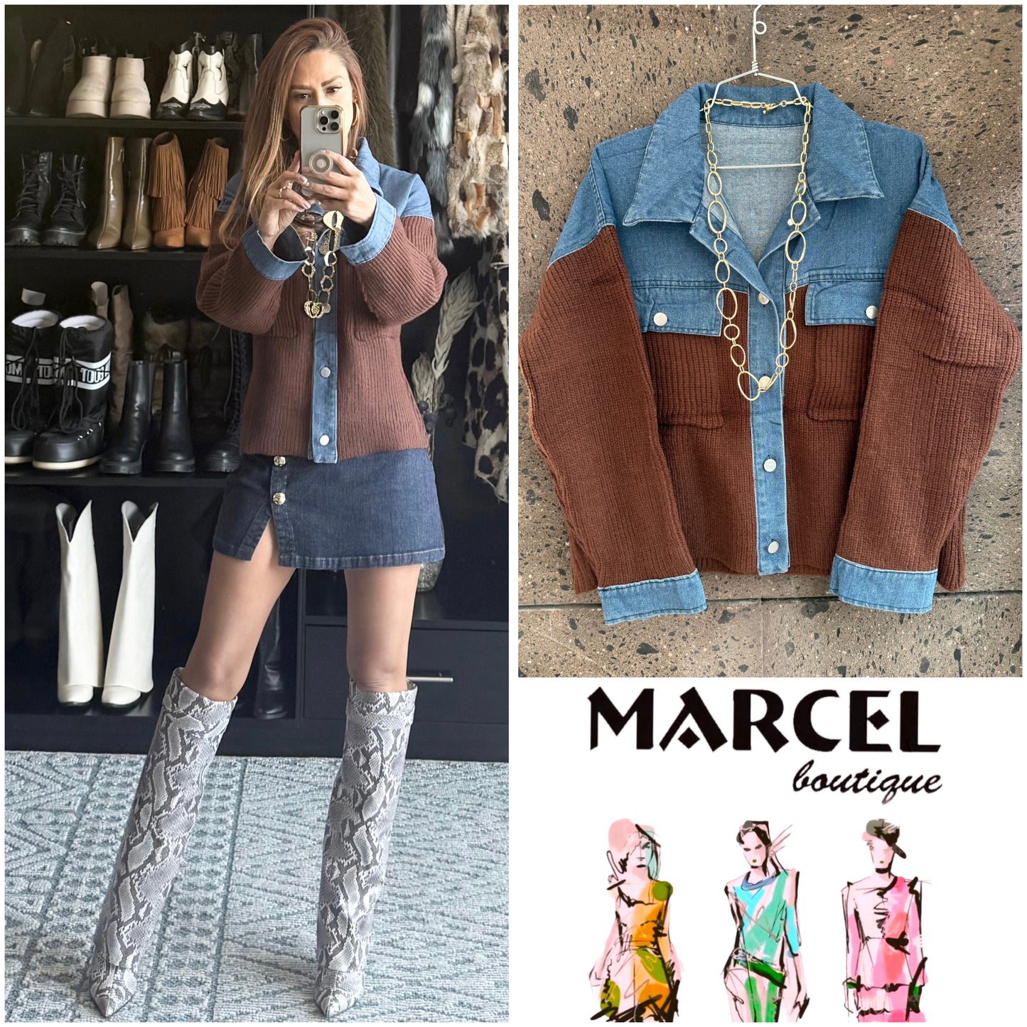 Sweter chamarra solapa Denim chocolate