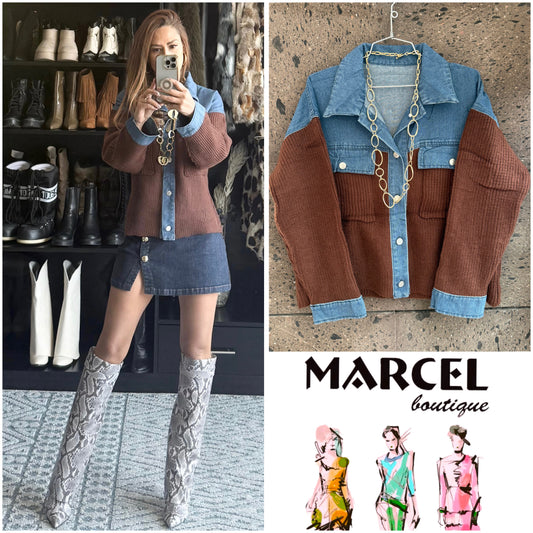 Sweter chamarra solapa Denim chocolate