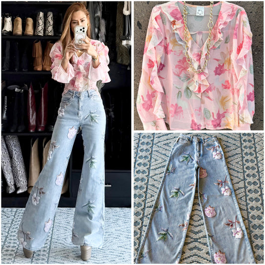 Blusa boho flores magentas