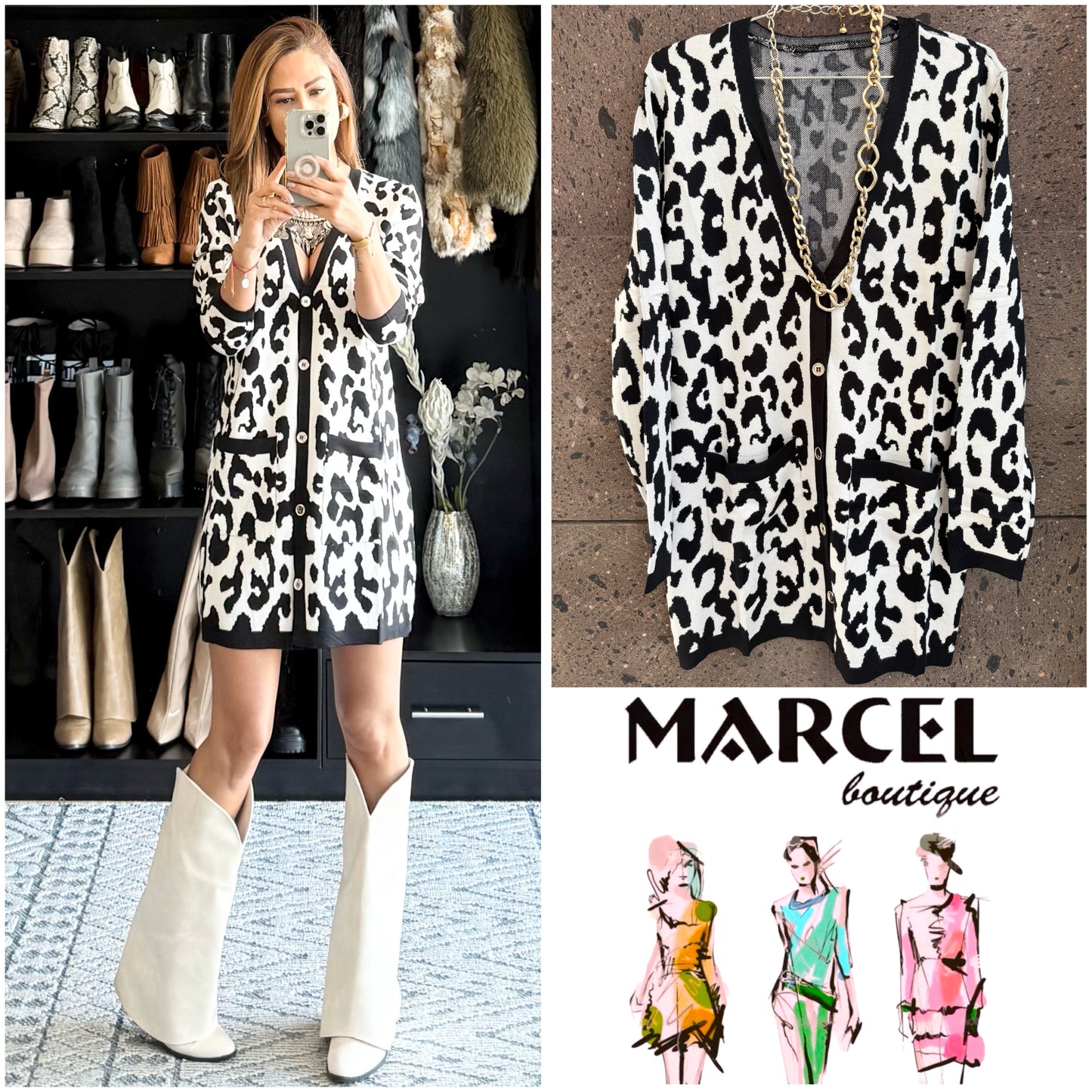 Sweter largo leopardo blanco