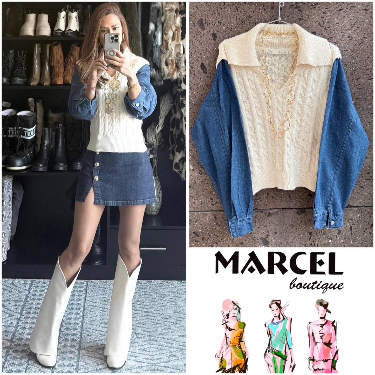 Sweter cuello manga Denim perla
