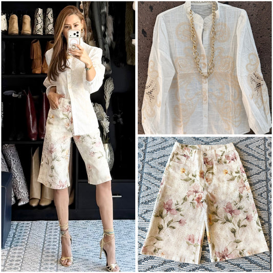 J bermuda flores brillos stretch