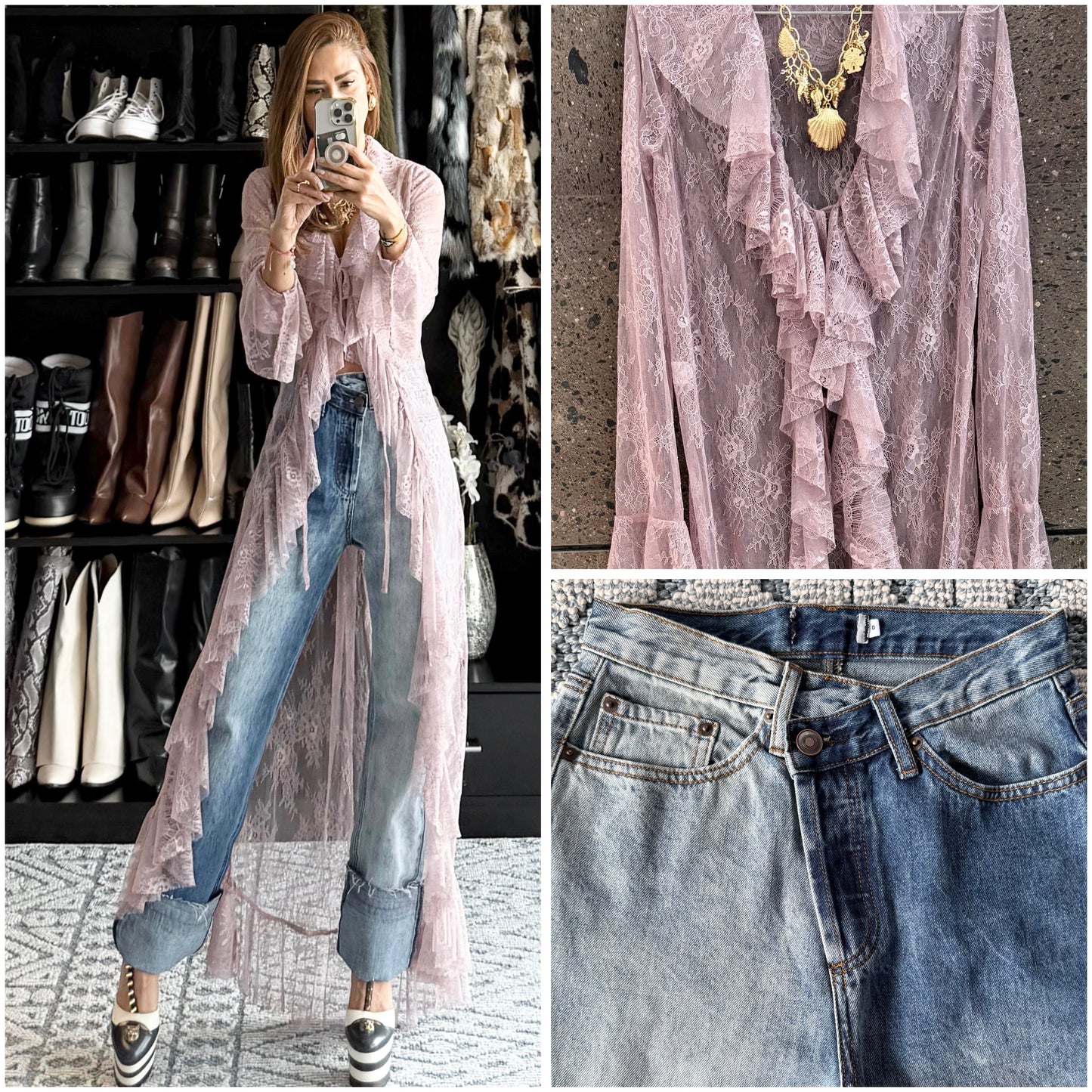 Jeans pretina cruzada bicolor no stretch