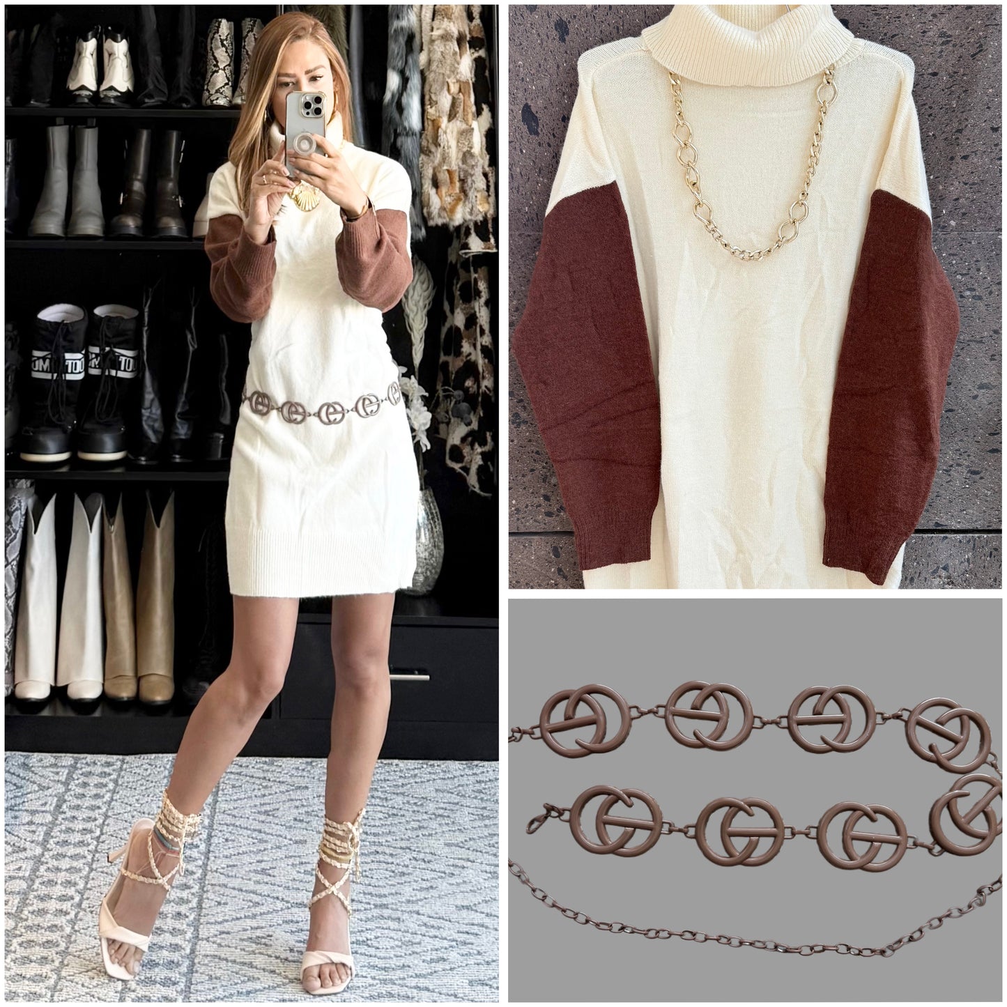 Sweter largo beige capuchino