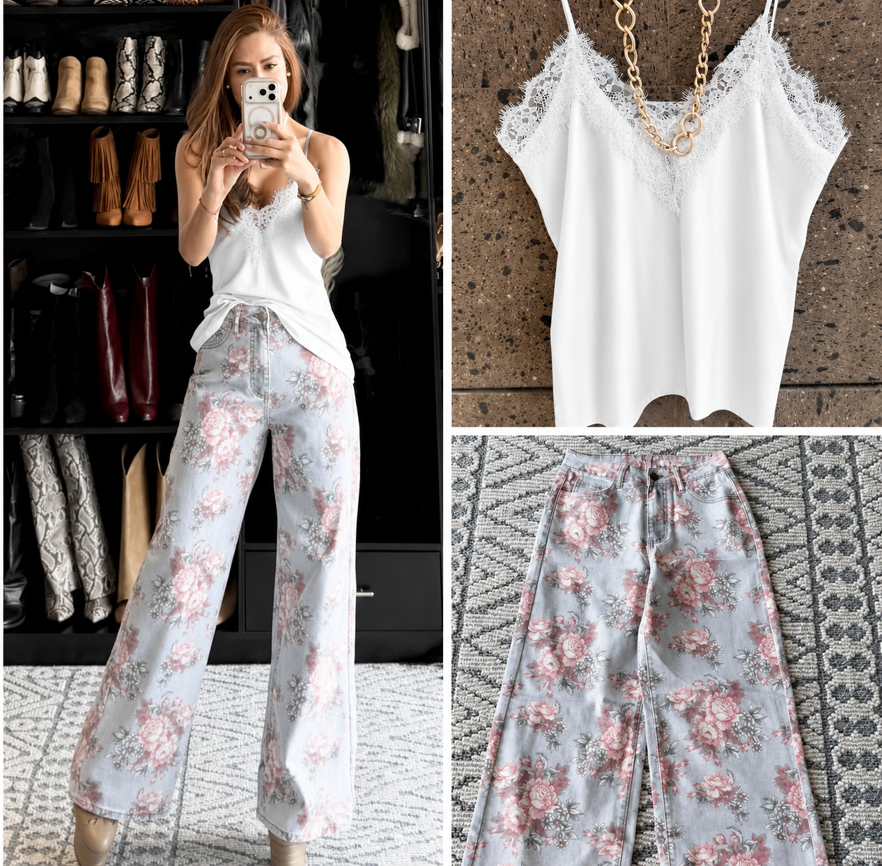 Jeans flores stretch