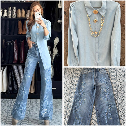 Camisa Denim botones clara