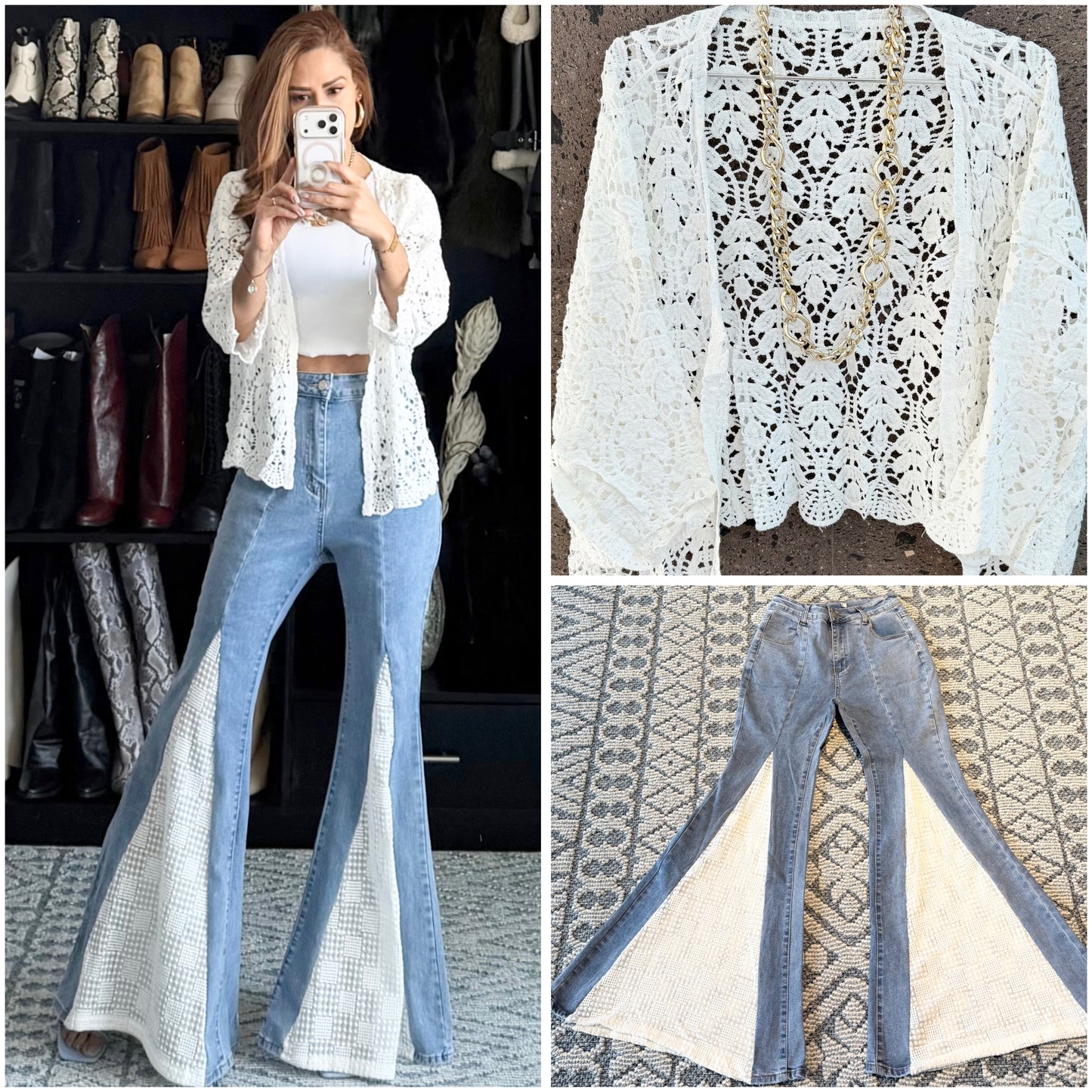 Kimono crochet fino perla