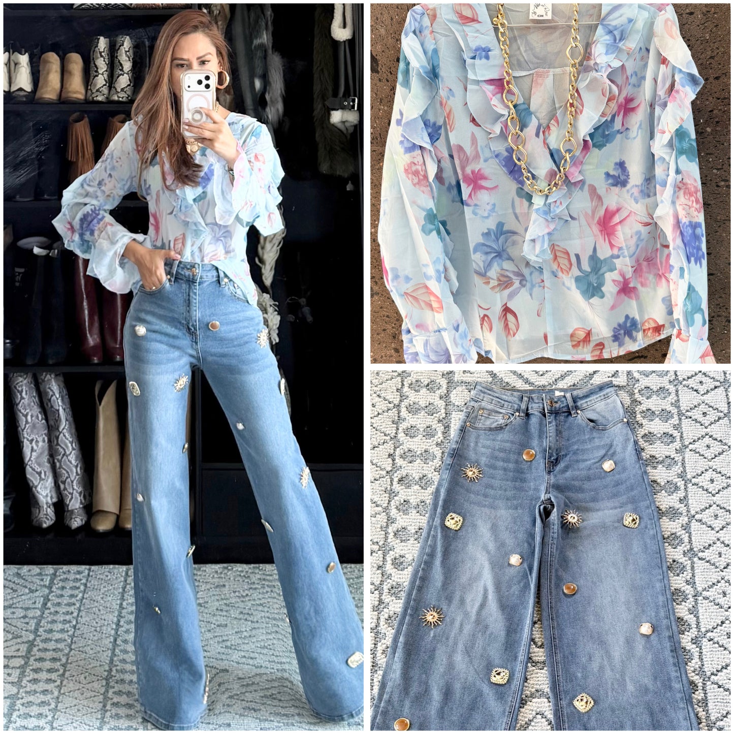Jeans stretch broches dorados