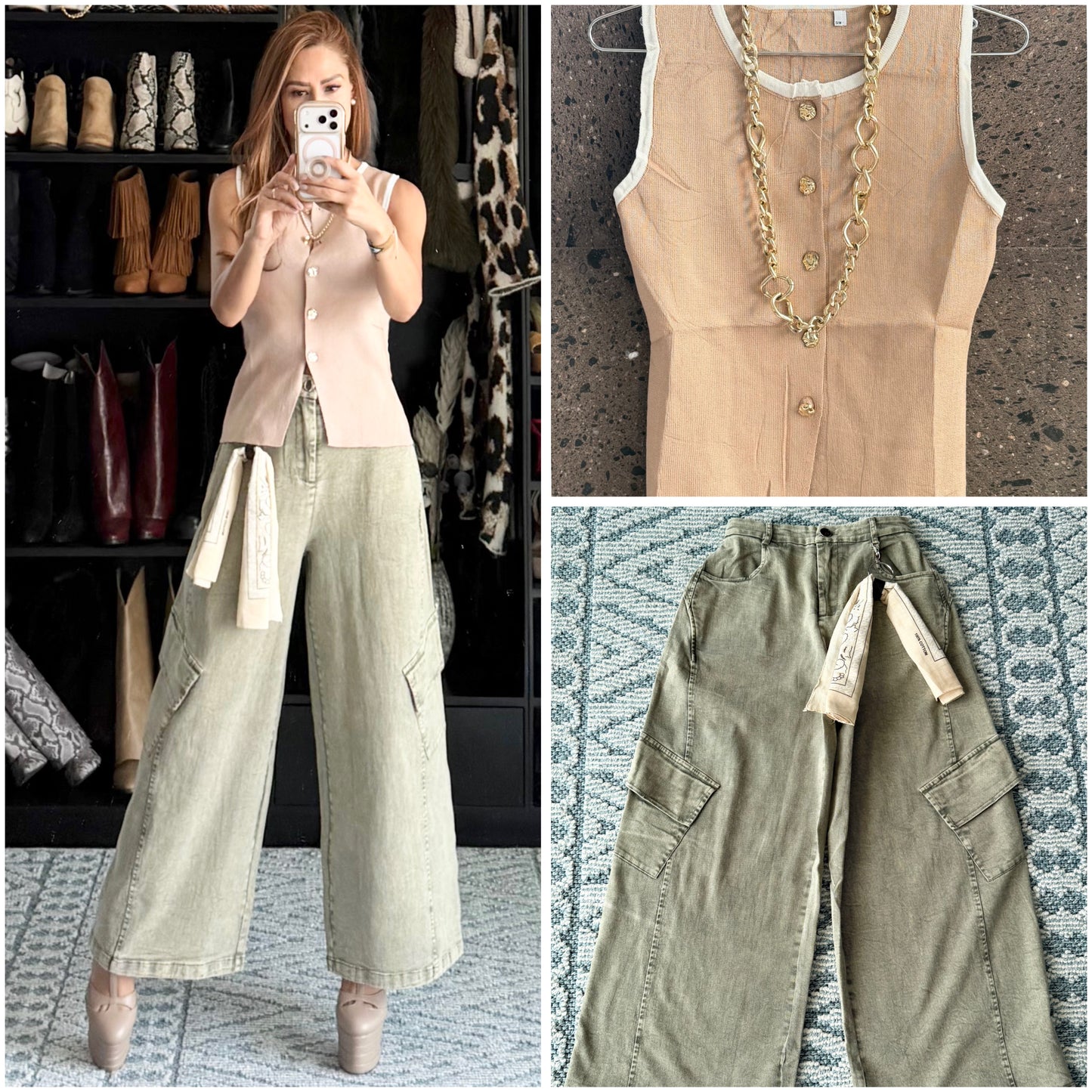 Jeans Wide stretch mascada olivo