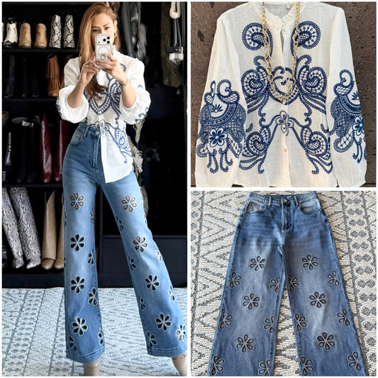 Jeans Cut flores stretch
