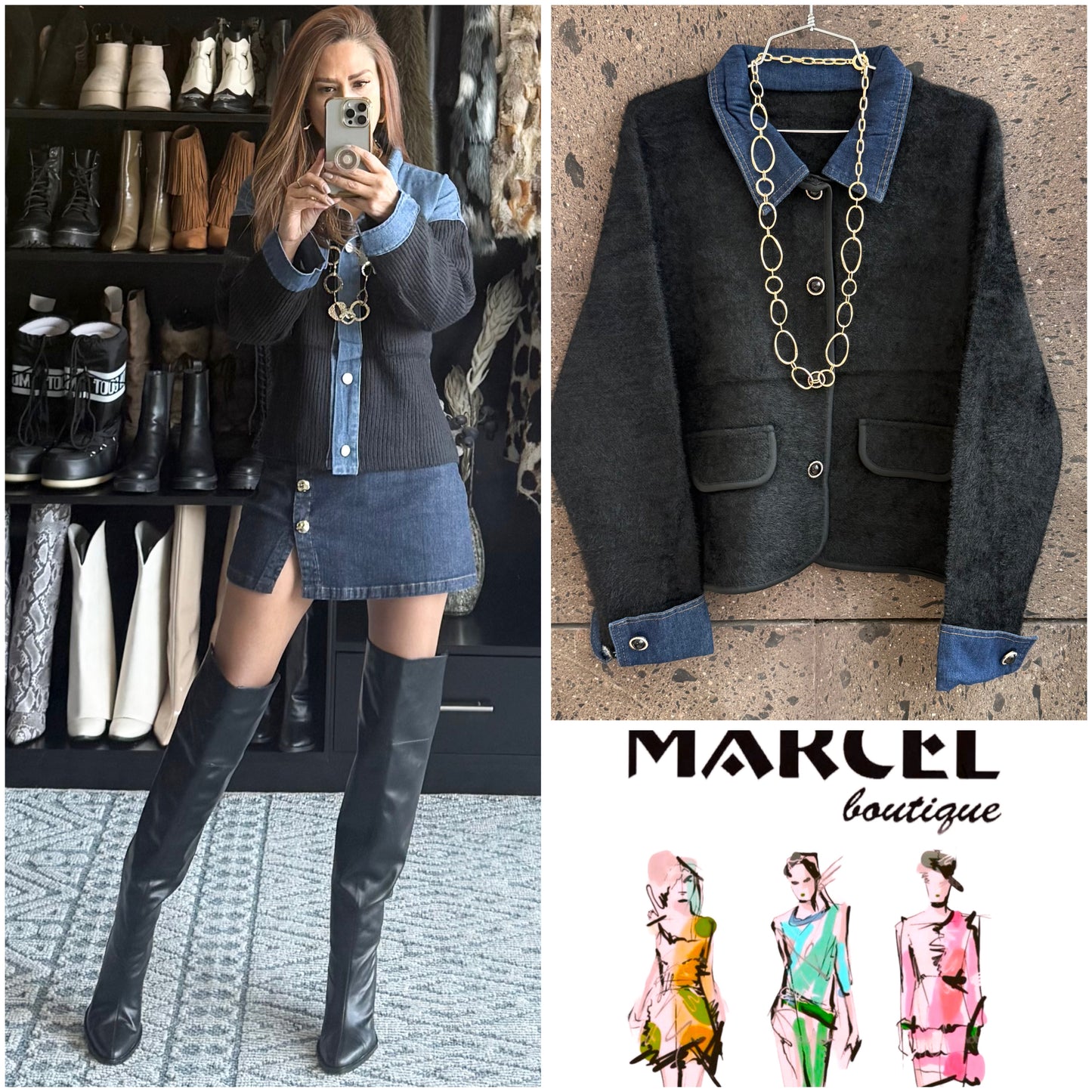 Saco sweter cuello Denim negro