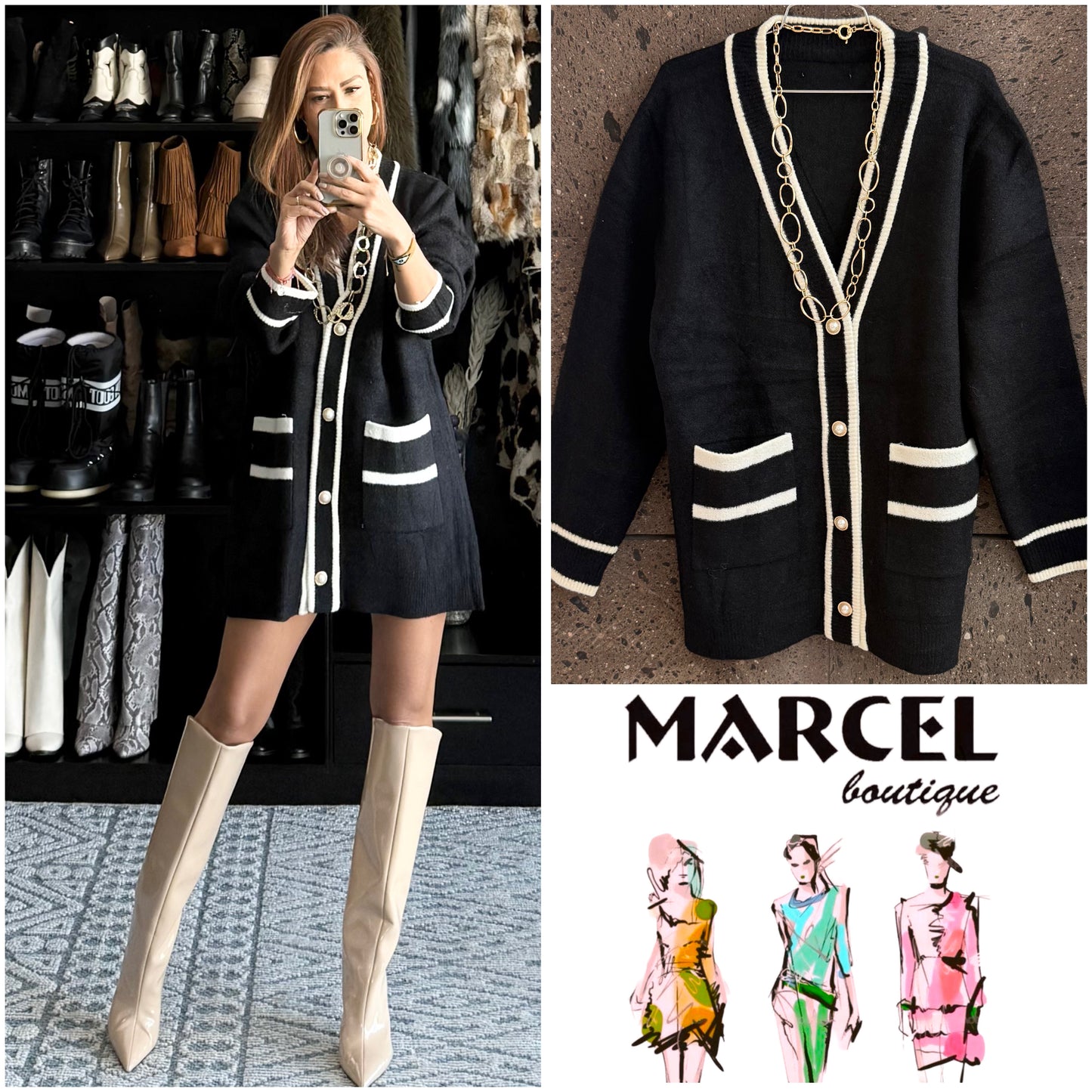 Sweter largo perla negro