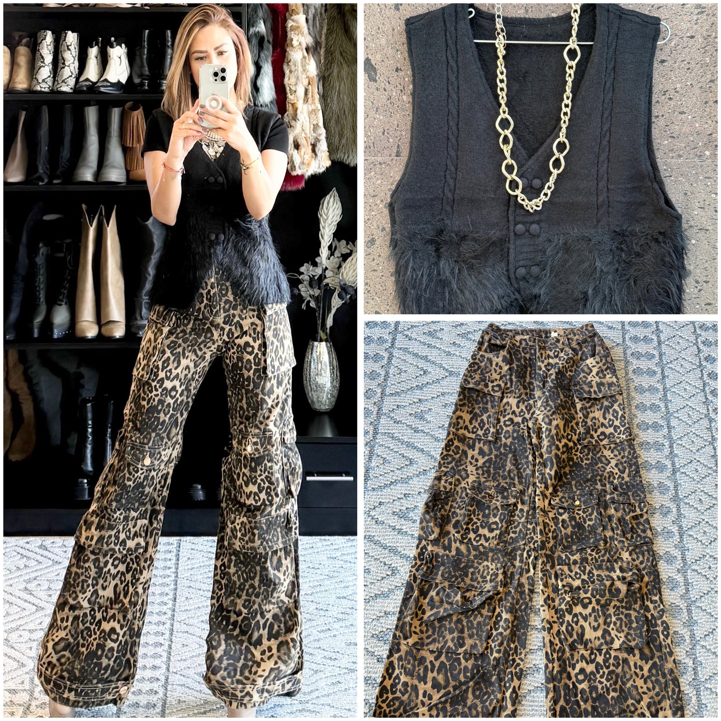 Jeans cargo leopardo