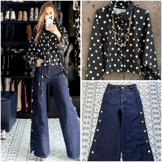 Bomber polka satinada negra