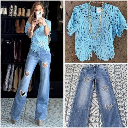Jeans cut corazón y brillos