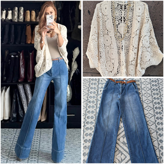 Kimono crochet beige