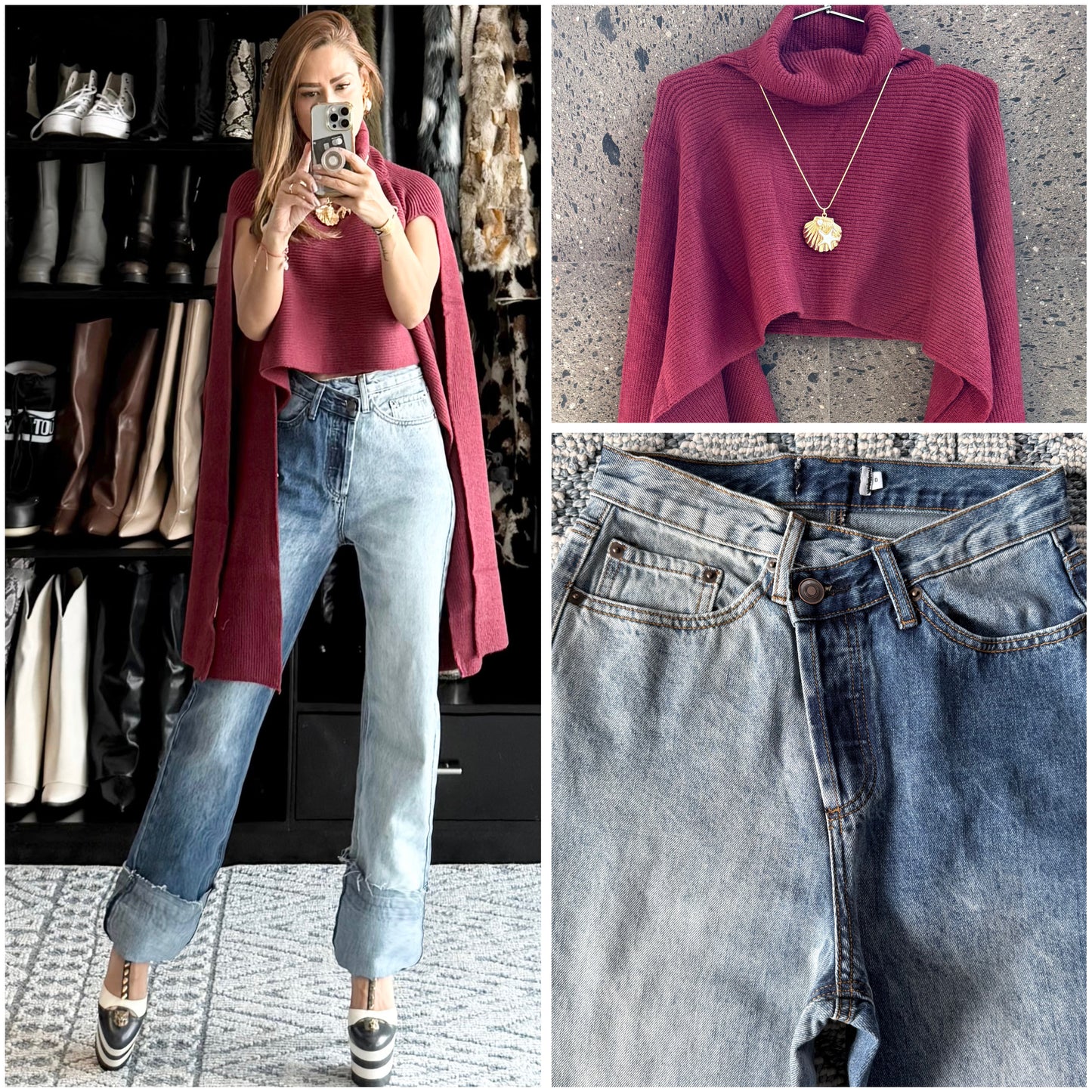 Jeans pretina cruzada bicolor no stretch
